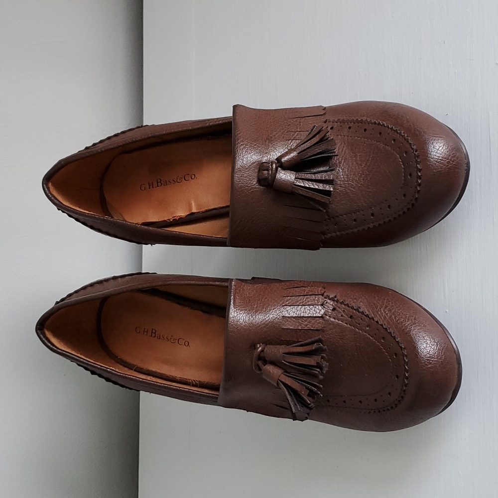 G.H. Bass & Co. Brown Leslie High Heel Tassel Loafers, 7.5M